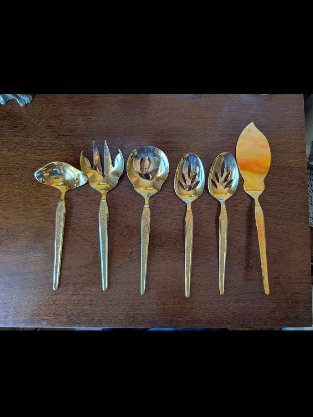 MCM ROYALTON ELEGANCE IN GOLD SERVING PIECES PIERCED SPOONS FORK LADLE CASSEROLE